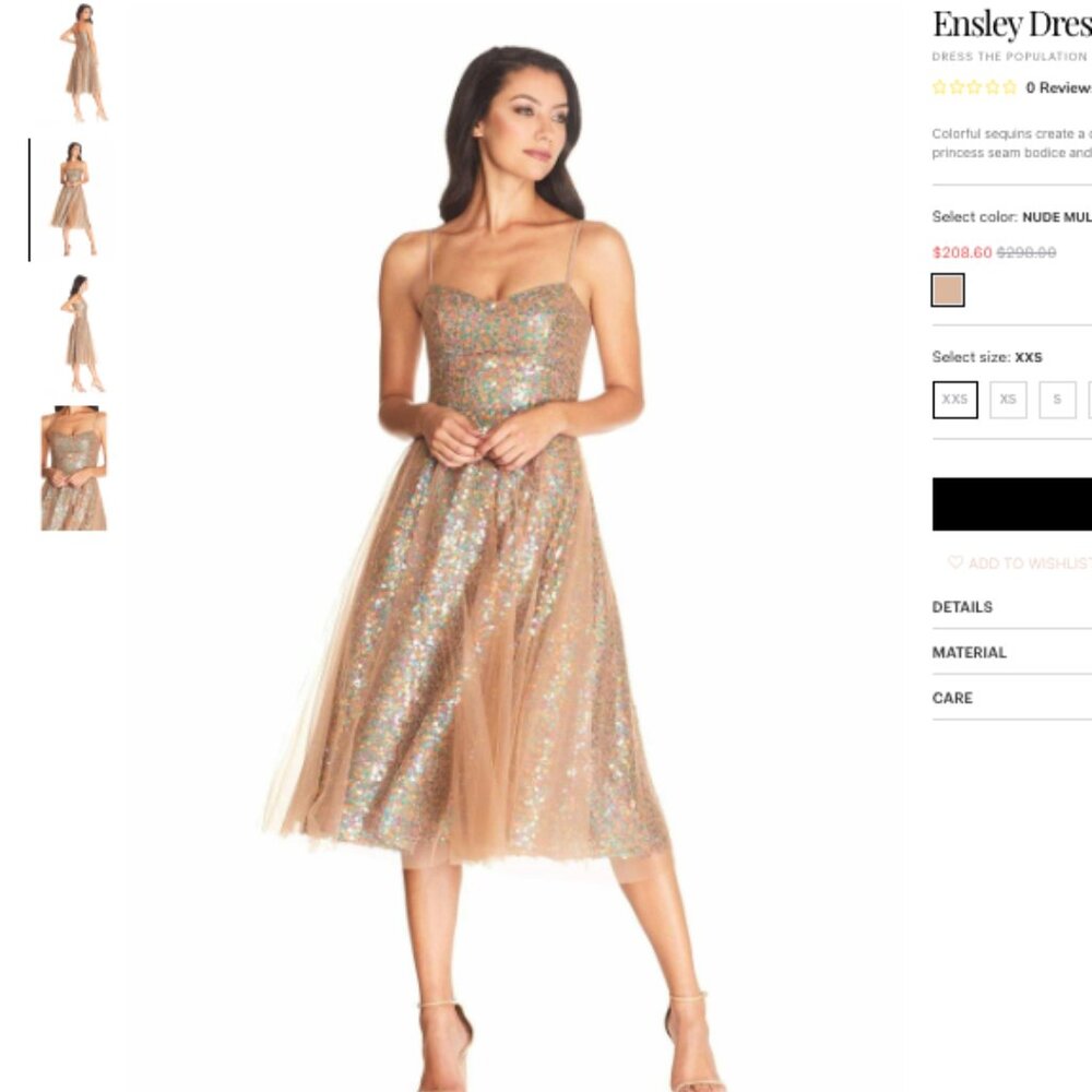 Dress the Population Ensley Dress Confetti Beige Prom Size 8